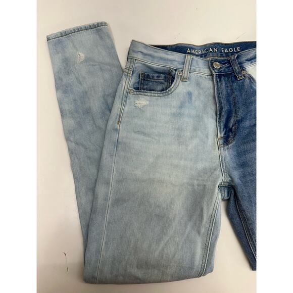 American Eagle Womens Jeans Size 00 Mom Jean Two Tone Distressed Denim - Picture 3 of 13